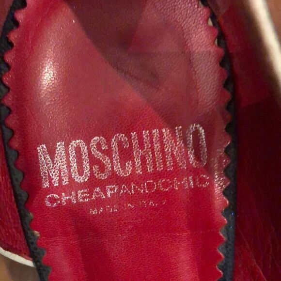 Mochino vintage Navy and beige heels size 7 1/2 open toe￼ - Picture 8 of 9